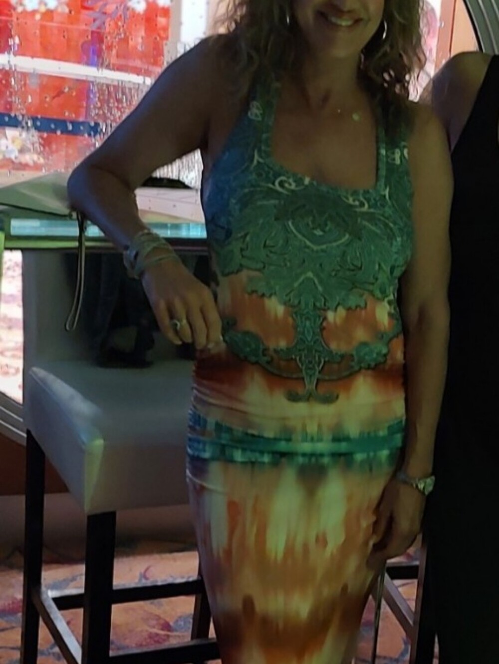 VENUS Blue and Red Tie-Dye Maxi Dress with Embellished Bodice - Picture 3 of 3